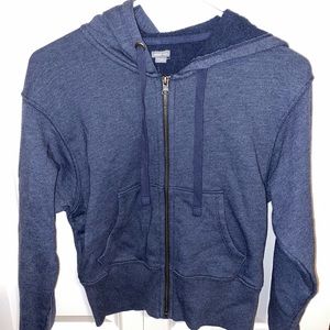 AERIE CROPPED ZIP-UP HOODIE NAVY SIZE XS